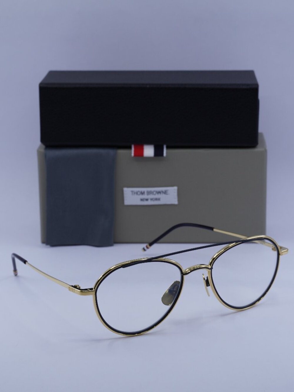 Thom Browne TB-109-C-GLD-NVY-53 Aviator Eyeglasses 53mm – Gold / Navy